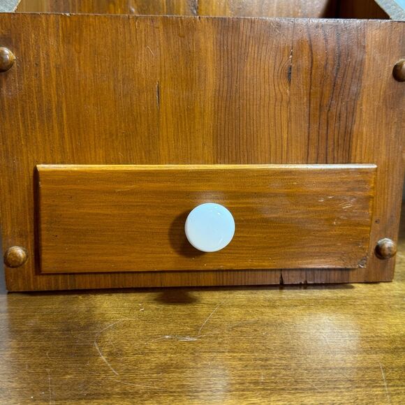 Vintage Wooden Hanging Box with Drawer and Top Open Pocket 13" Tall - Picture 12 of 12